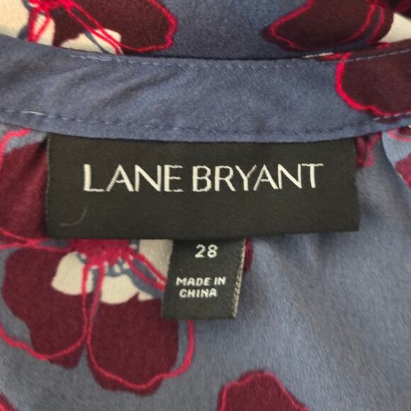 Lane Bryant Blue Maroon White Floral Peplum Women's Blouse 28 - Picture 4 of 5